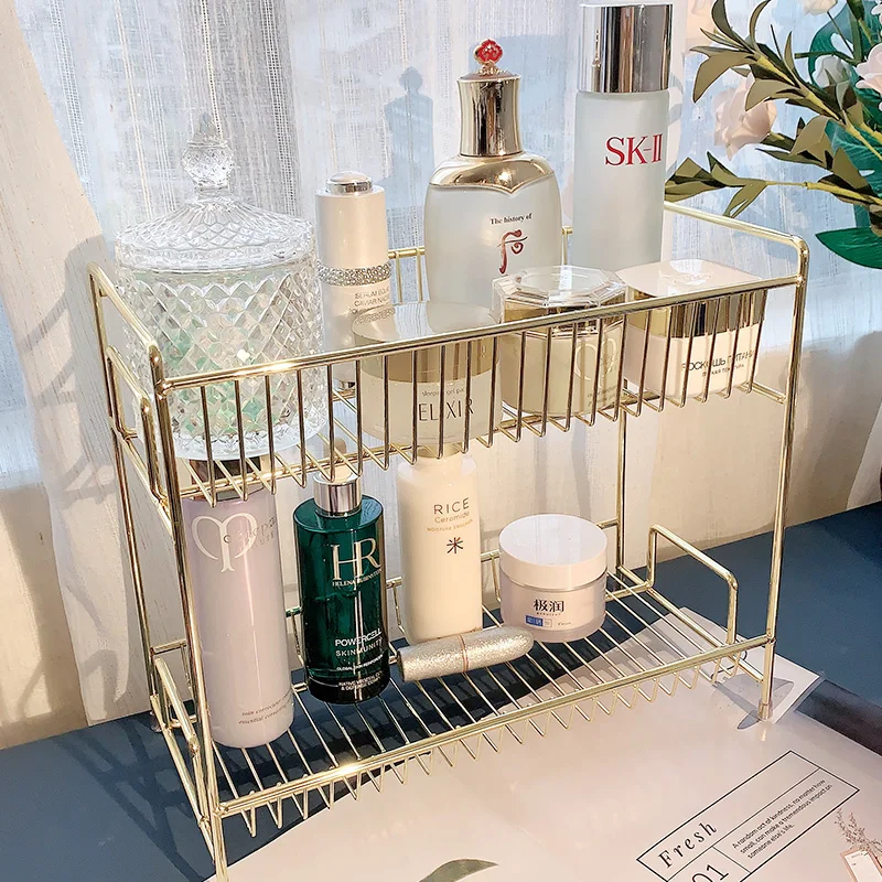 

Desktop Cosmetic Storage Box Living Room Bathroom Kitchen Bedroom Shelf Dressing Table Skin Care Products Two-tier Storage Rack