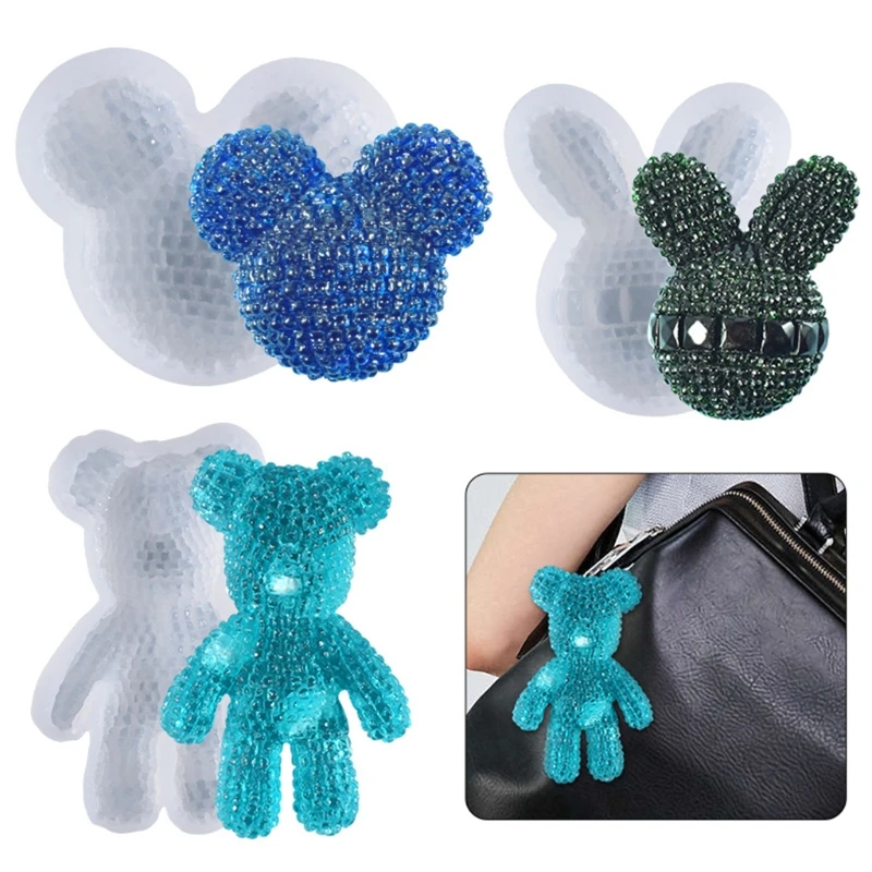 

DIY Crystal Epoxy Mold Three-dimensional Diamond Bear Keychain Backpack Buckle Silicone Mold for Pendant Decor