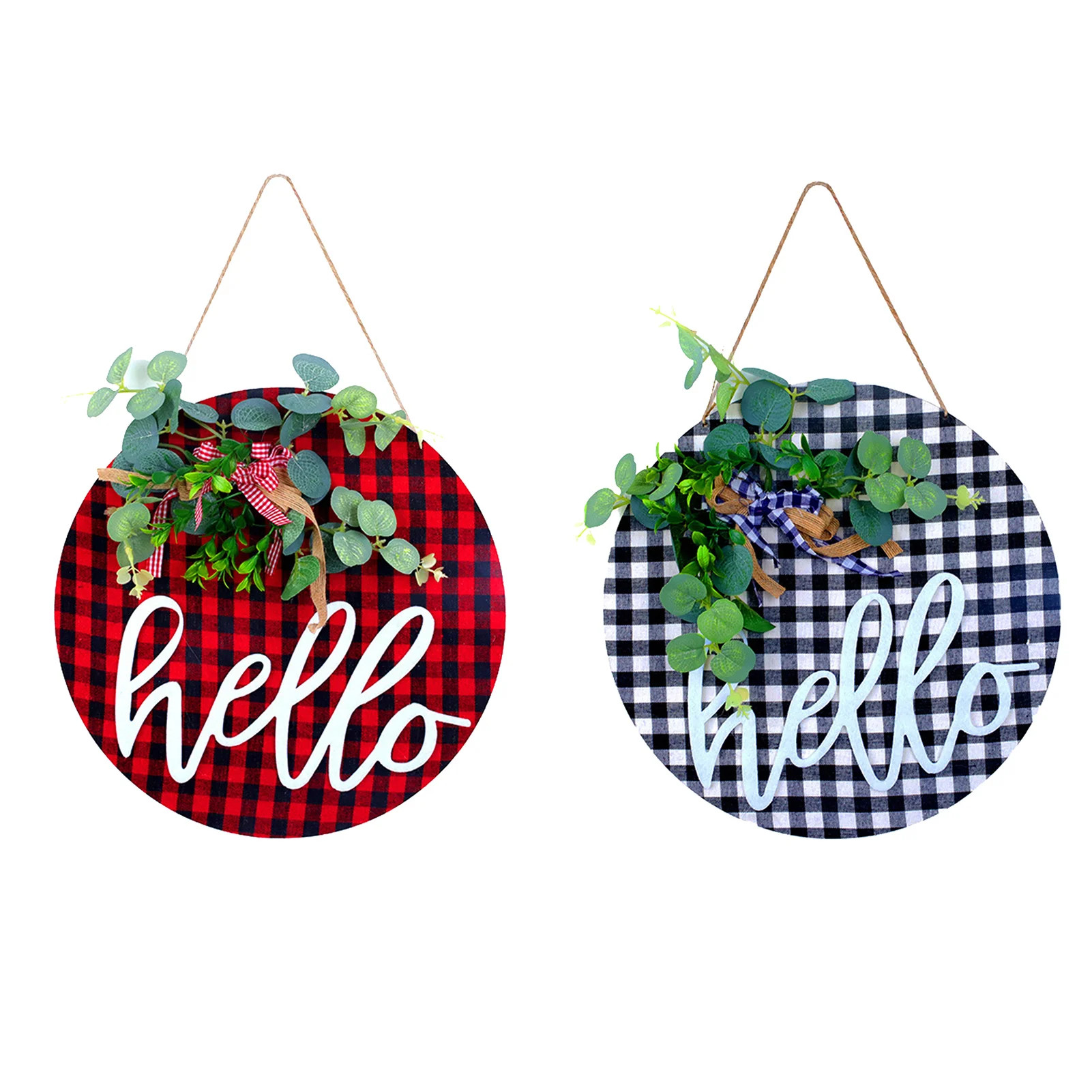 

Клетчатая дверь, приветственный знак, подвеска кулон-венок, крафтовое украшение