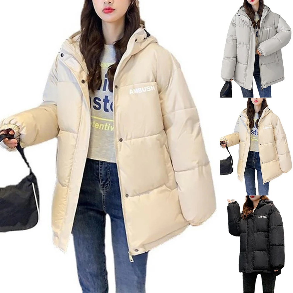 

Women Down Coats Winter Warm Short Jacket Loose Padded Quilted Hooded Casual Ladies Casual Plain Warm Coat Outwearing Clothes