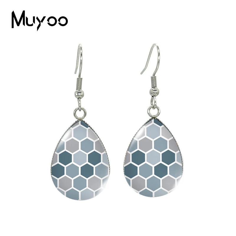 2021 Новые серьги Rainbow Honeycomb Tear drop с яркими гексагональными узорами на крючках и стеклянными кабошонами, ручная работа.