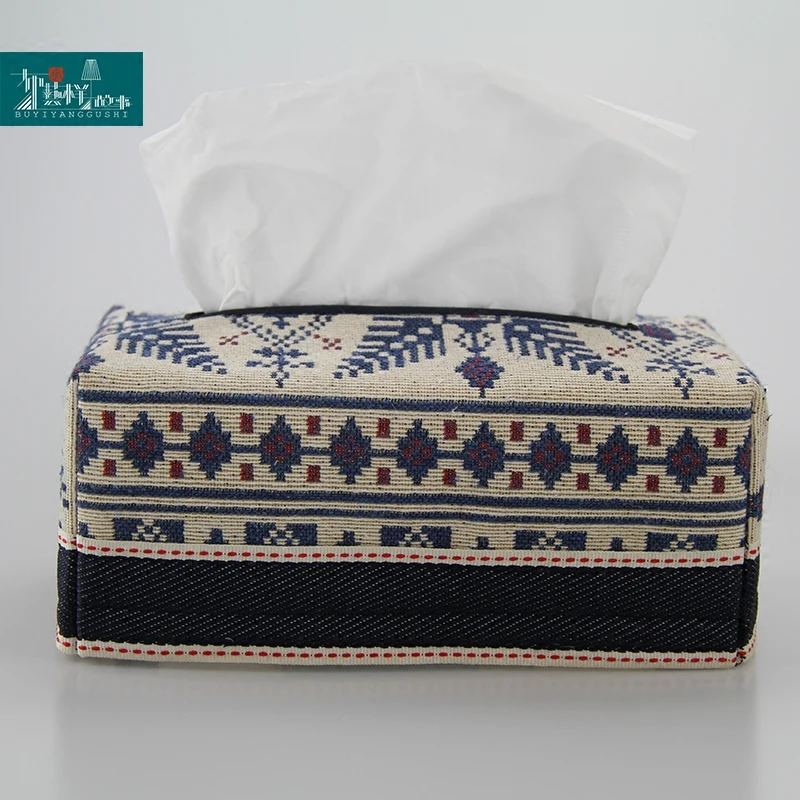 

Blue Bohemian Ethnic Style Fabric Tissue Box Cloth Vintage American Country Home Paper Extraction Box