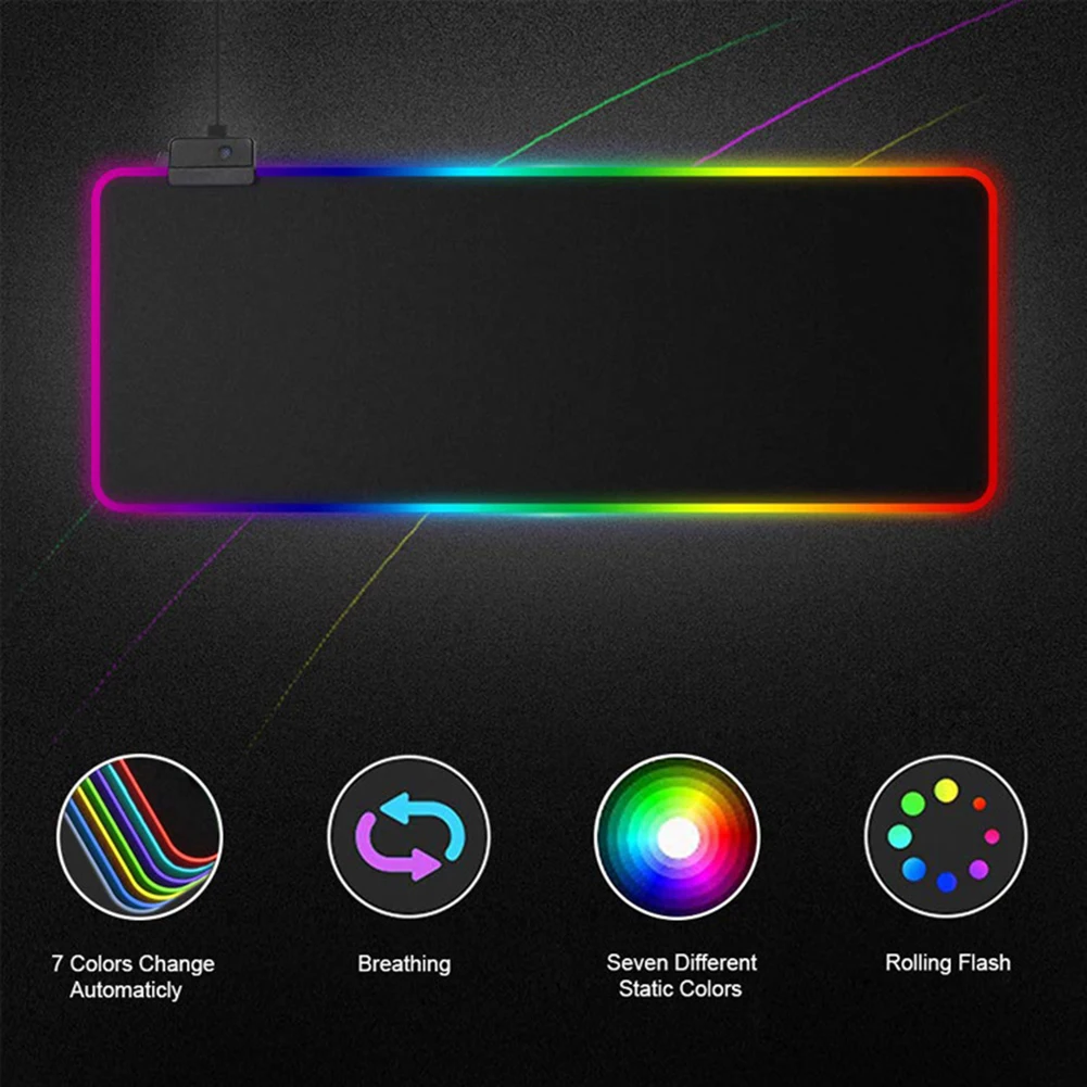 

Colorful RGB Mousepad Anti Slip Rubber Computer PC Keyboard Large Mice Mat