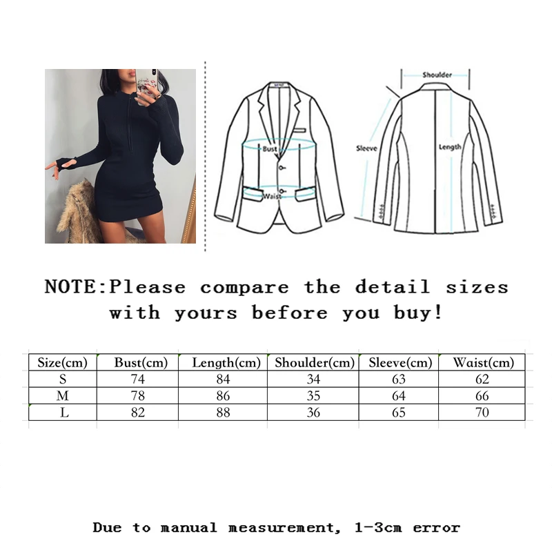

Vangull Zipper O-neck Knitted Dress Women Spring Autumn Long Sleeve Slim Elastic Bodycon Black Dress Sexy Fashion Party Dresses