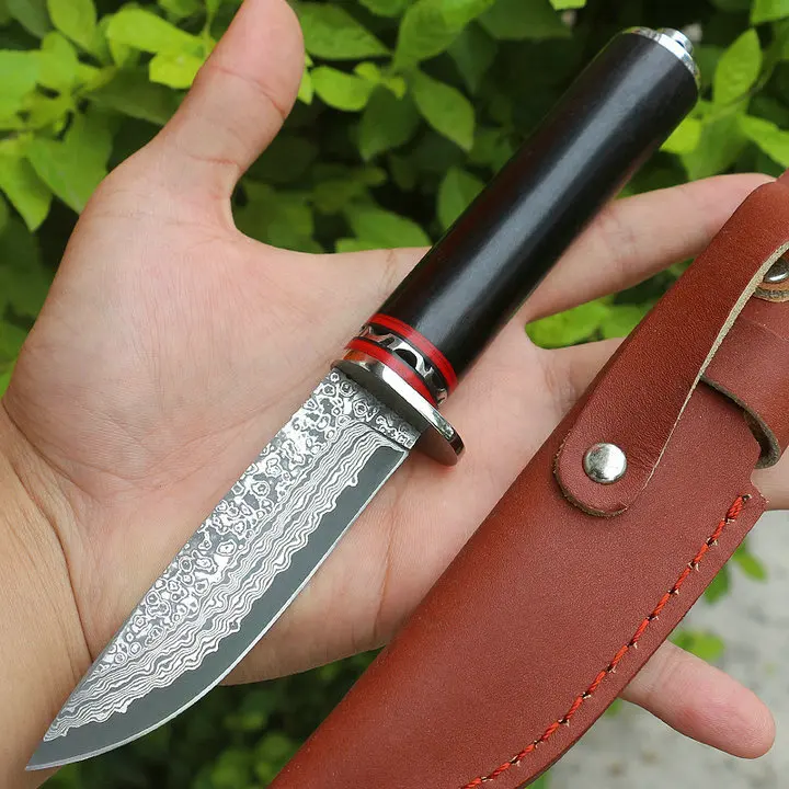 

Rare Ebony Straight Fixed Blade Knife Imported Damascus Blade Tactical Rescue Pocket Hunting Fishing EDC Survival Tool Knives