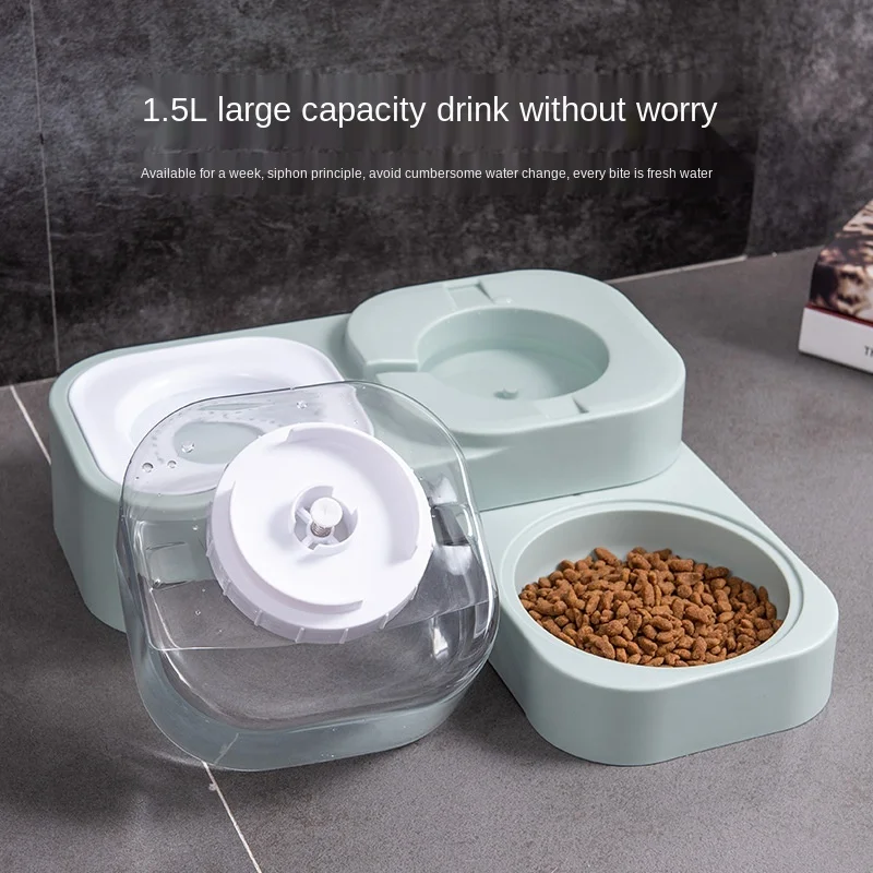 

Pet Cat Bowl Puppy Feeding Drinker Automatic Feeder for Dogs and Cats Water Fountain Indoor Kitten Drinking Waterer 1.5L