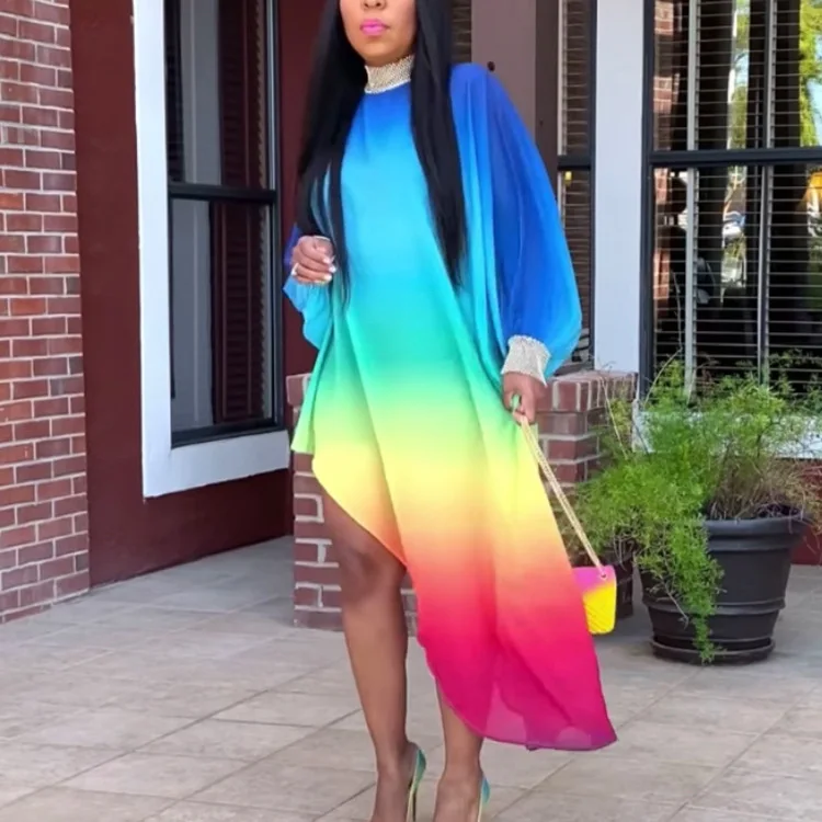 Женский ассиметричный вечерний сарафан средней длины с высокой талией и длинным