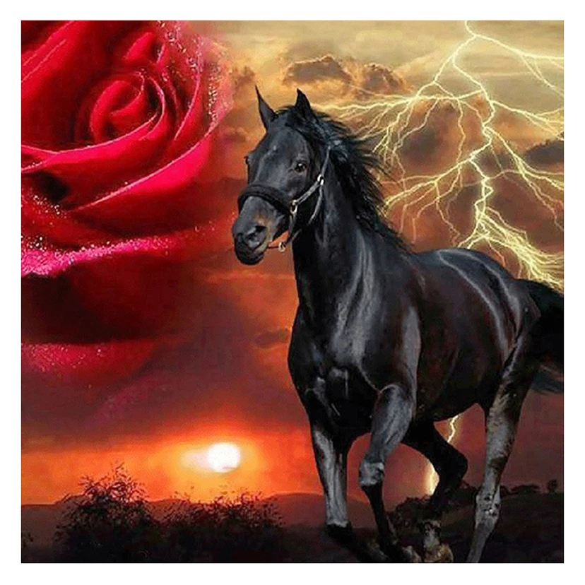 

Алмазная живопись 5D "сделай сам", круглая/квадратная картина с лошадью и цветком, 3D вышивка крестиком, стразы, мозаика для домашнего декора, и...