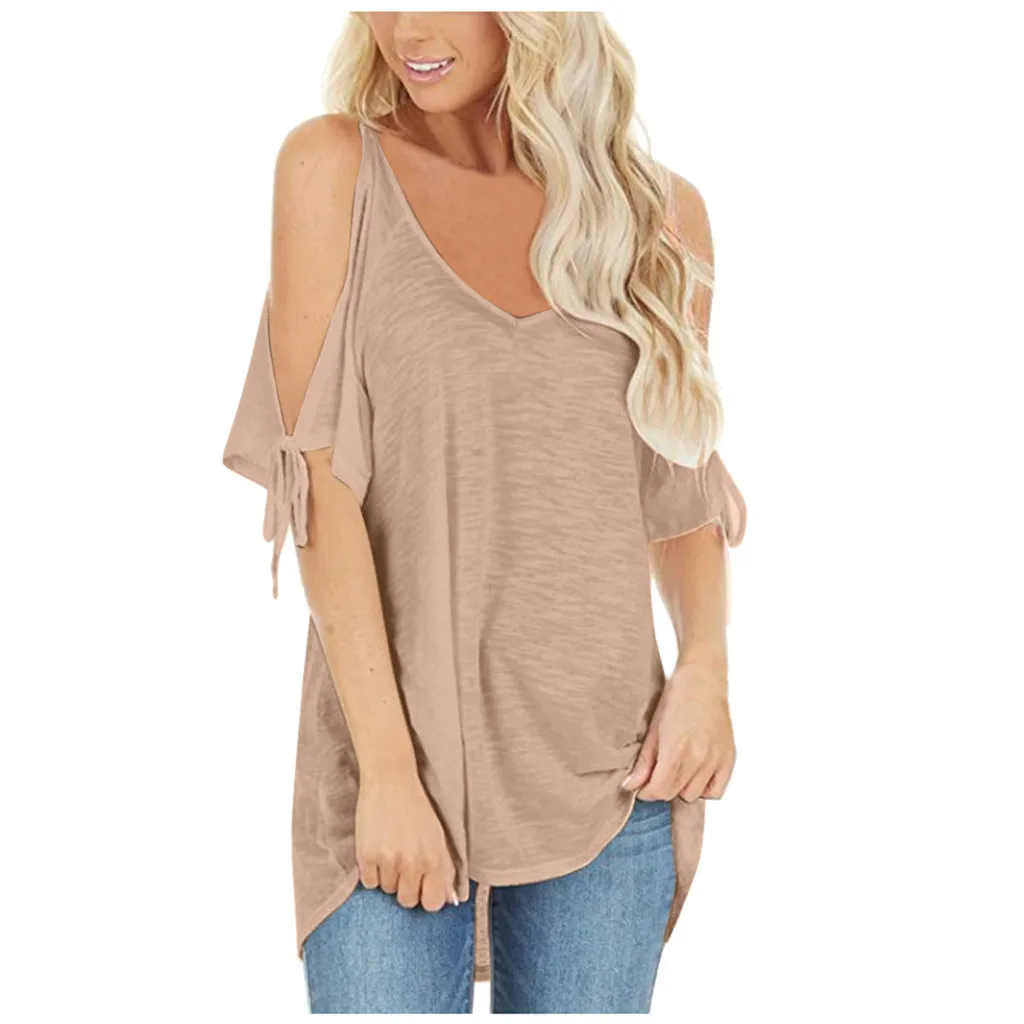 KANCOOLD top t-shirt Women Missing shoulder Summer Fashion V-neck Strapless Short Sleeve T-Shirt Wild casual women2020FEB24 | Женская