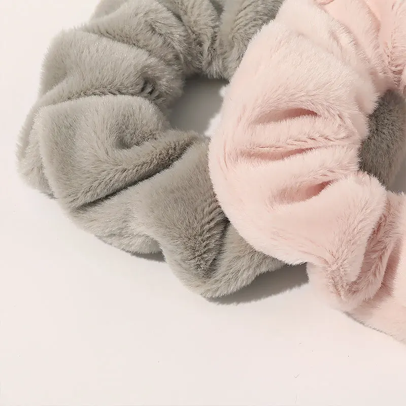 

Sweet Faux Rabbit Fur Scrunchie Hair Ring Solid Color Plush Women Elastic Hair Bands Ties Autumn Winter Pink Hair Accessories