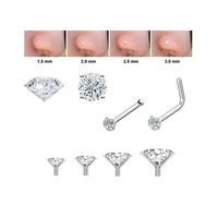50pcs cz gem nose stud screw surgical steel nose ring body piercing 20g l shape crystal clear zircon nostril wholesale