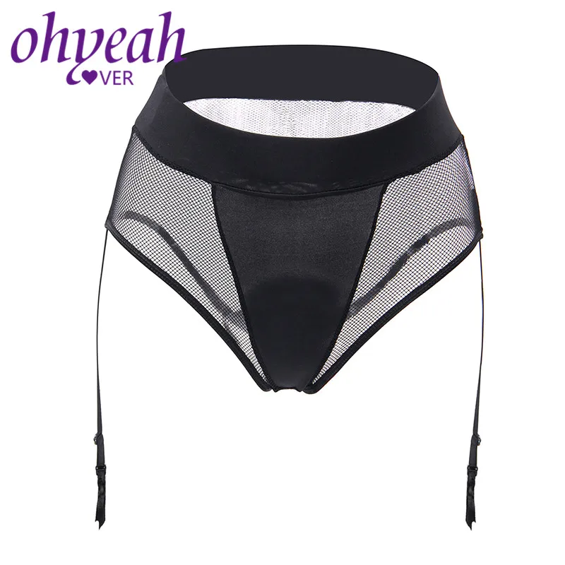 Ohyeahlover Черный цвет большие размеры трусики с подвязкой м 5XL сетчатые прозрачные