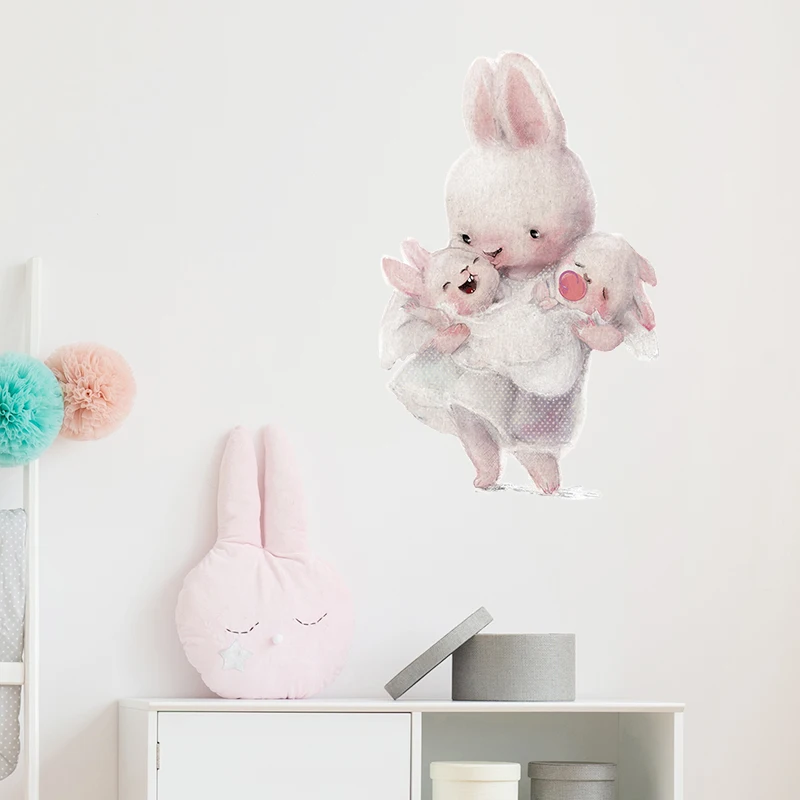 Настенные наклейки с изображением матери кролика обнимая двоих детская комната