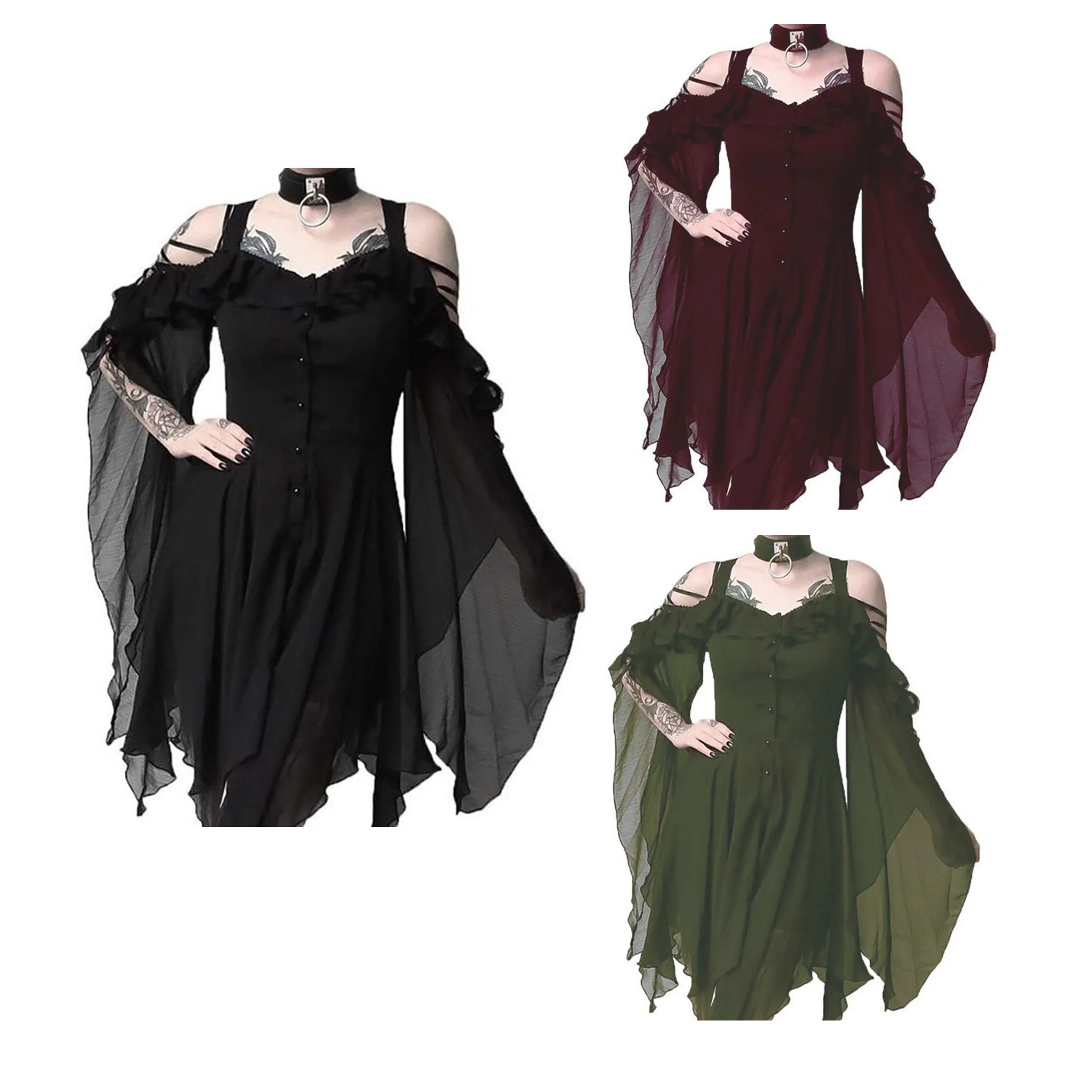 

Gothic Punk Irregular Black Long Dress Off Shoulder Princess Sling Evening Dress Women's Spaghetti Strape Party Dress Plus Size