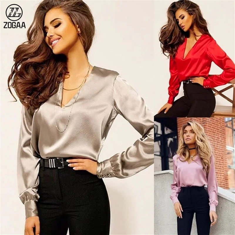 

ZOGAA Women's Sexy Club Deep V-neck Women's Blouse Long-sleeved Shirt Autumn New Fashion Women's Shirt