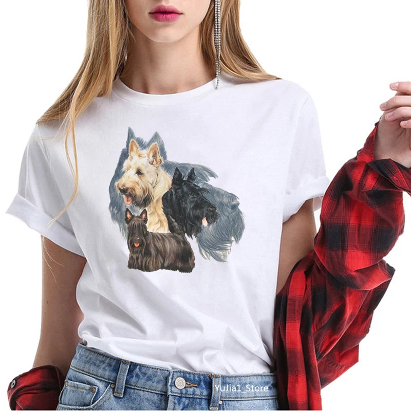 T-shirts for women harajuku kawaii Scottish Terrier animal print tee shirt femme summer cute tops dog lover t | Женская одежда