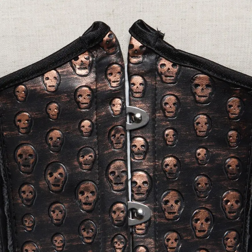 Стимпанк череп принт искусственная кожа корсет под грудь женский сексуальный