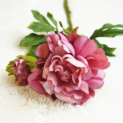 Type 3rose-purple Йо Чо Настоящее прикосновение День рождения Рождество Декор Искусственный шёлковый Пион цветок 2 головы Роза Свадебная часть украшения лист цветок - Цвет: Type 3rose-purple
