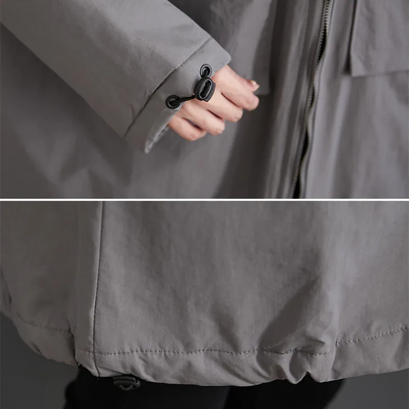 

Johnature Winter New Thicken Warm Long Plus Size Women Jackets 2021 Casual Solid Color Hooded Collar Zippers Coats