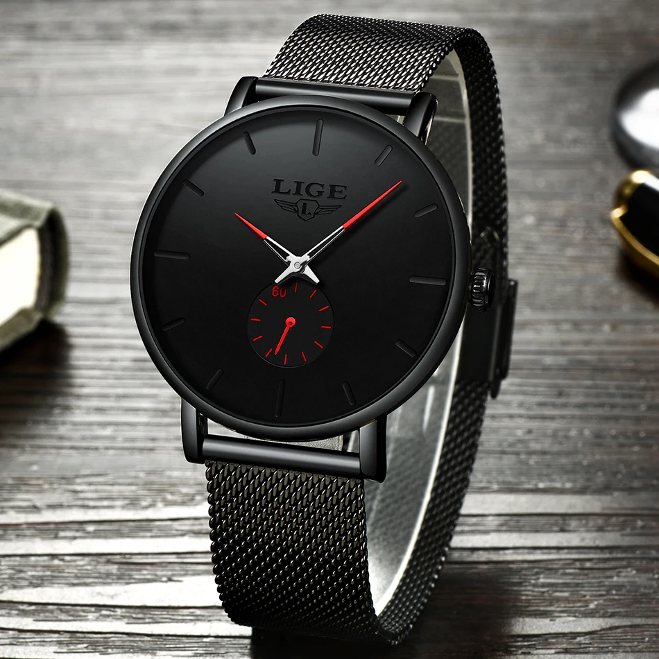 Часы наручные LIGE Мужские кварцевые модные спортивные брендовые Роскошные