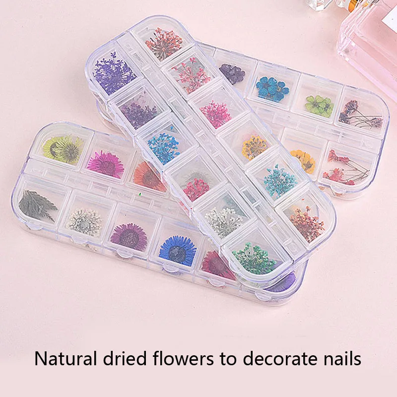 12 стилей сушеных цветов украшения для ногтей натуральные Цветочные наклейки 3D