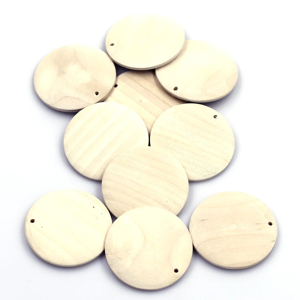 

10Pcs Wood Pendants Wooden Pictureable Round Natural Color For Charm Necklaces Craft Jewelry DIY Finding 4.5cm