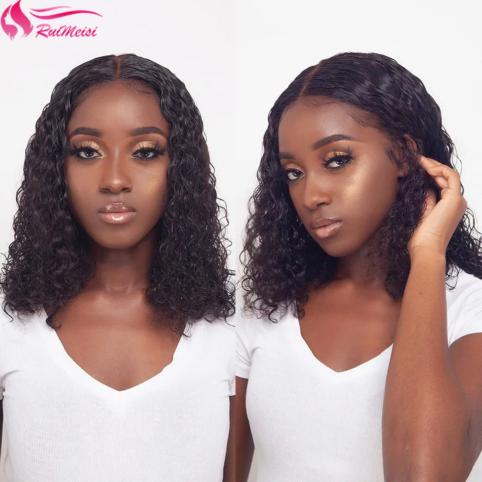 

RUIMEISI Short Bob 134 Deep Wave Lace Front Human Hair Wigs For Black Women Deep Wave Frontal Wigs pre plucked With Baby Hair