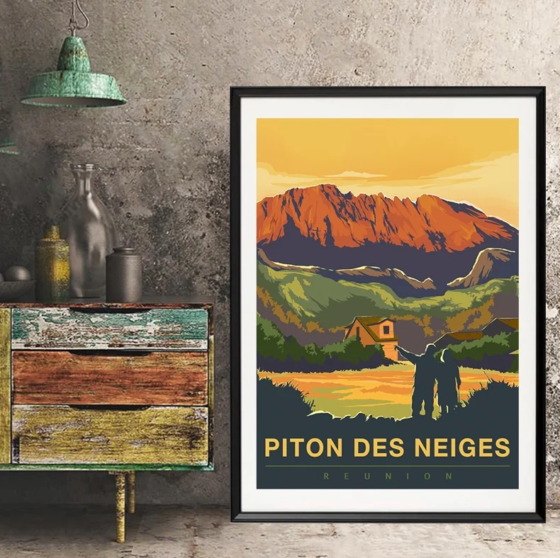 

French Reunion Island of France Landscape Travel Map Canvas Paintings Vintage Wall Poster Art Prints Posters Home Decor Gift