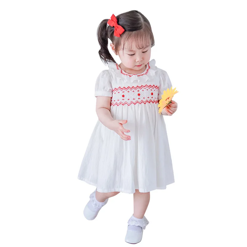 

2020summer New Arrivals Girls White Smocking Children's Day Kids Dresses for Girls Sweet Fashion Holiday Party Wedding Dress