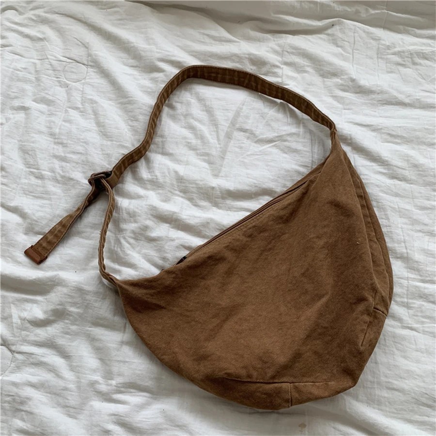 

Korean Style Simple Women Shoulder Bag Casual Retro Dumpling Bag Big Zipper Canvas Woman Bag Messenger Bag