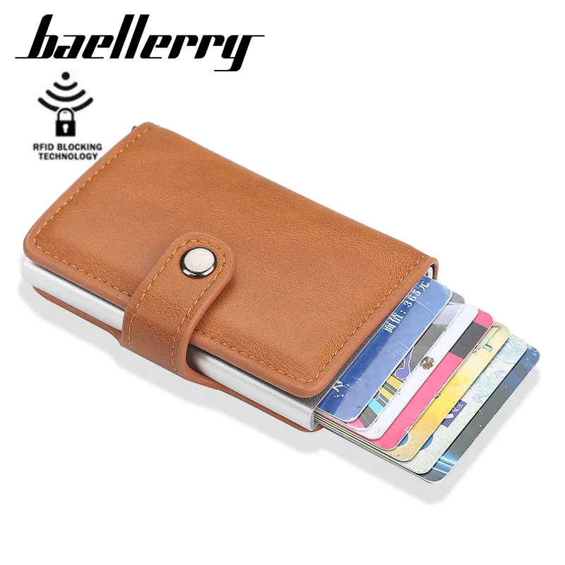 

Baellerry Wallet Leather Women Wallet Credit Card Holder Card Case Slim Wallet Card Holder Metal Money Bag Anti Theft Wallet