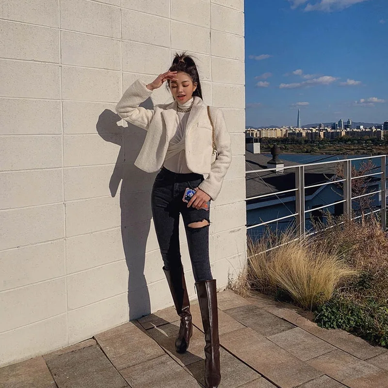 

Irregular Ripped Holes Women Pencil Denim Jeans Stylish High Waist Stretched Female Skinny Denim Pants 2021 Spring