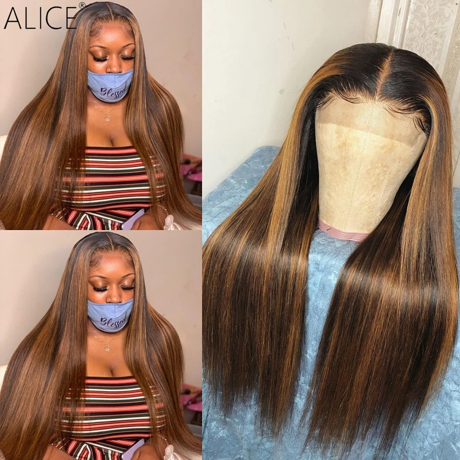 ALICE Highlight прямые T-part кружевные передние человеческие волосы парики 150% плотность