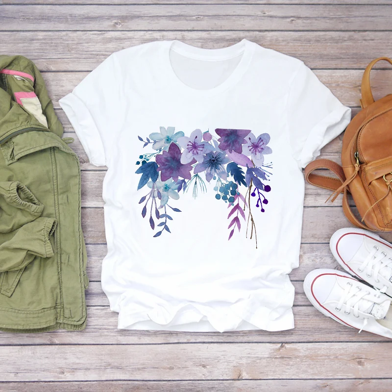 

Women Watercolor Flower Print Floral Short Sleeve Female Womens Tee T-Shirt Summer Shirt T-shirts Top T Graphic