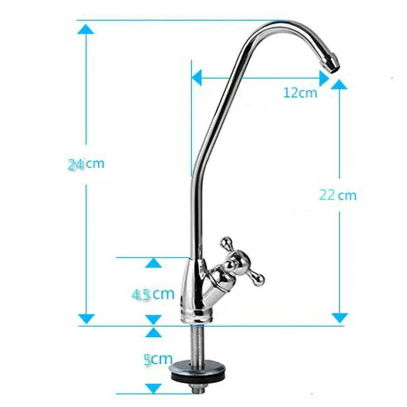 

1/4" Ceramic Core Gooseneck Water Purifier Faucet Reverse Osmosis RO Drinking Water Filter Faucet Parts External Chrome Plating
