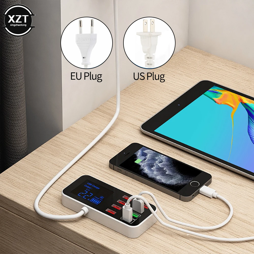 

EU Plugs 8 Port USB Charger 12V24V With Digital Display 8A Fast Charge LCD Display PD Mobile Phone Tablet Multiport Socket 40W