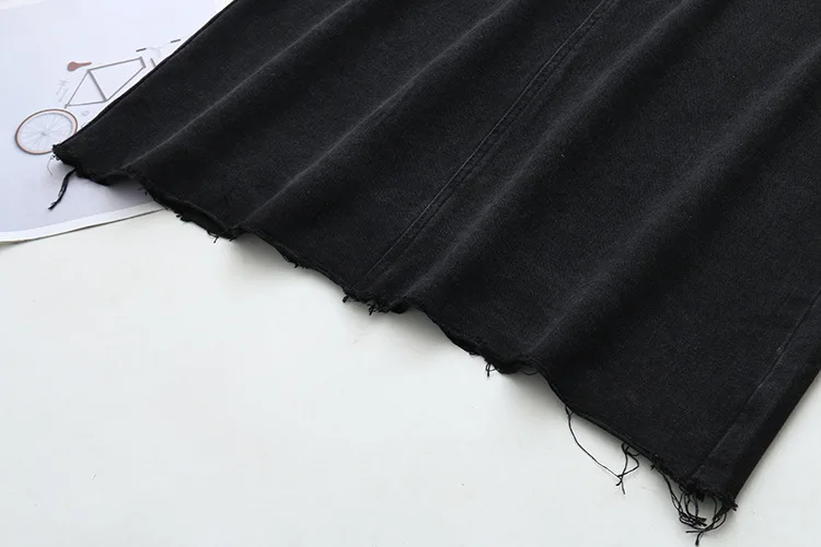 

Black Jeans Skirt Women Casual Tassel Plus Size A-line Mid-Calf Denim High Waist Skirt KKFY5004