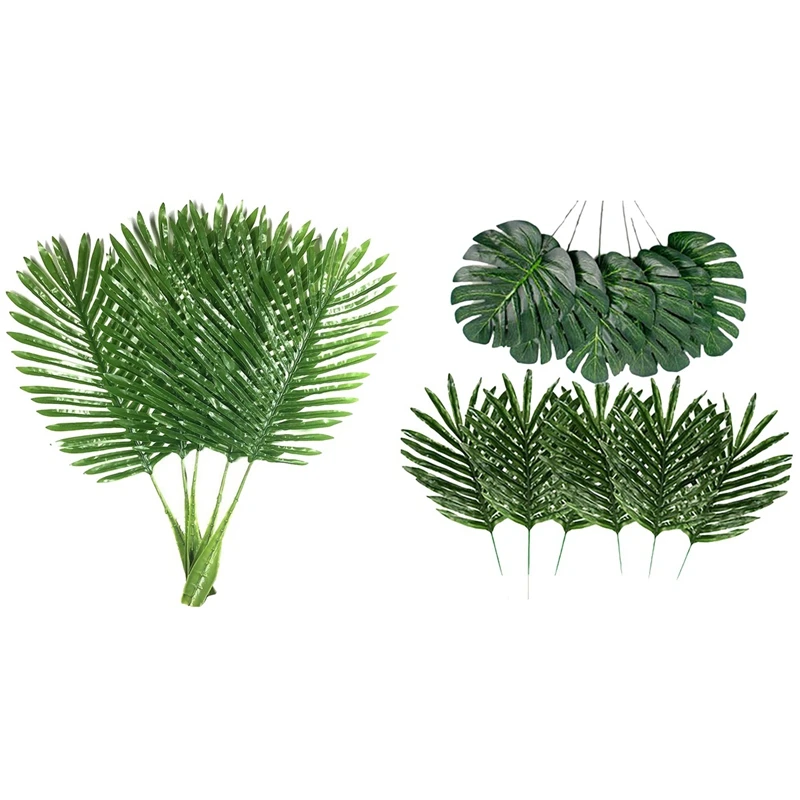 

5 Pcs Palm Leaves Fake Faux Artificial Plant Leaves & 24 Pcs 2 Kinds Tropical Plant Palm Leaves Artificial