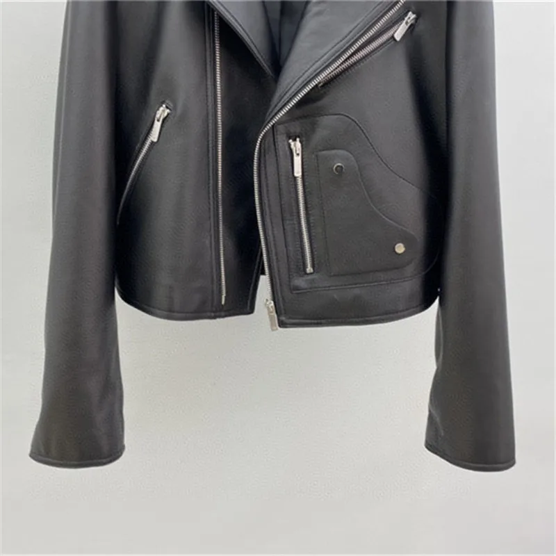 Women Genuine Leather Coat 2022 New Fashion Winter Lady Real Sheepskin Jackets Zipper Slim short Motorcycle jacket