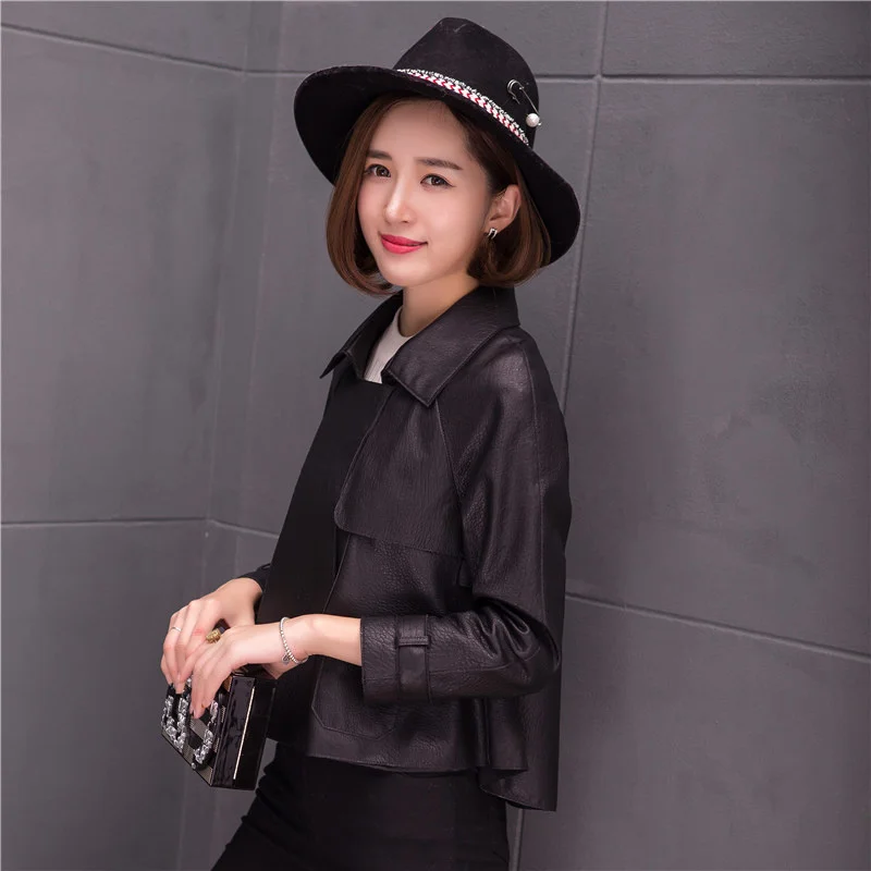 

SHZQ Spring New Leather Clothes Women's Short Sheep Leather Jacket