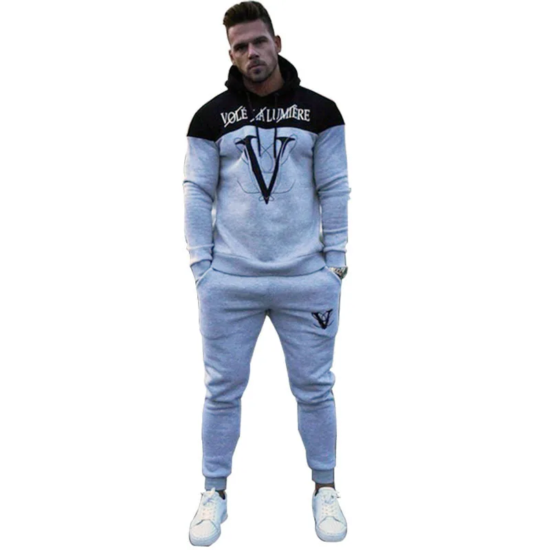 

Spring Men Sportswear Tracksuit Hooded Hoodies Sweatshirt+pant Male Running Jogger Casual Workout Outfit Exercise Set Sport Suit