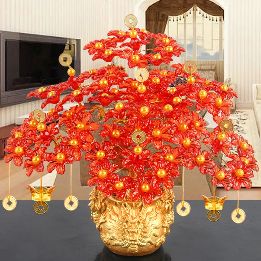 Ornament Bunte Acryl Glas Perlen Geld Baum Bonsai Schlafzimmer Geschenk Feng Shui Handwerk DIY Handmade für Reichtum Luck mit Topf