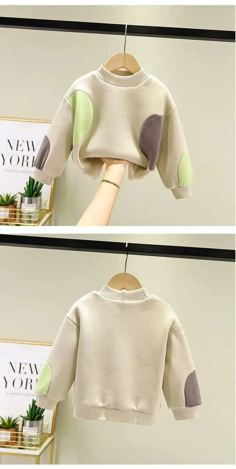

Children's Clothing Children's Sweater Fashion Color Matching Boys Plus Velvet Padded Jacket Baby Outing Clothes Fashion Trend