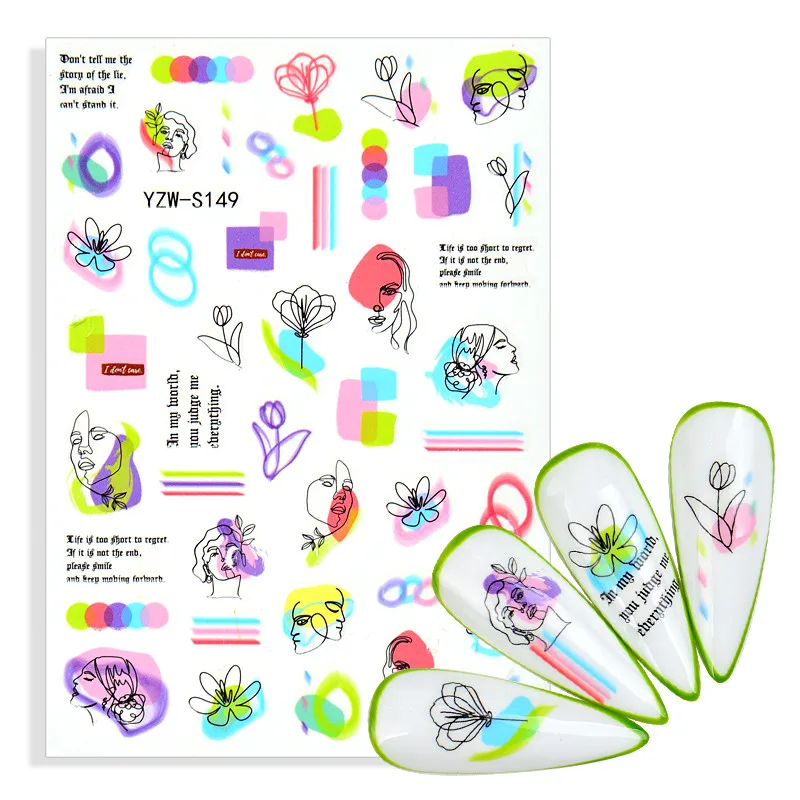 

2021 New 3D Flower Geometric Lins Nail Stickers Acrylic Engraved Embossed 3D Transfer Decals Decoration Accessories DIY Design