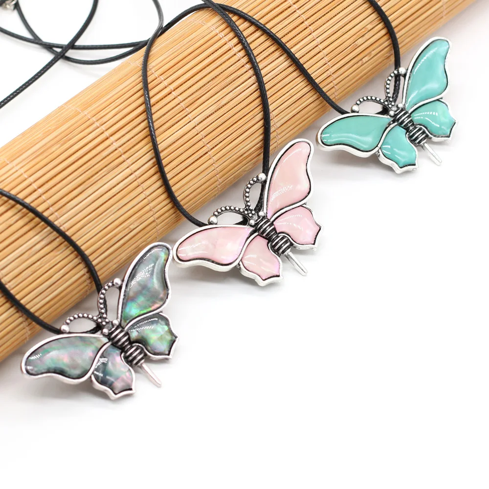 

Explosive Natural Shell Alloy Pendant Beautiful Butterfly Necklace Cute Pink Green Romantic Elegant Gift for Woman 57x32mm