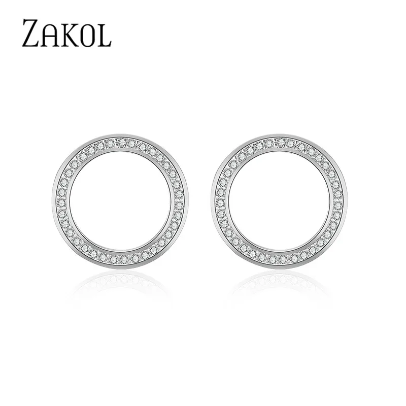 

ZAKOL High Quality 13 Mm Round Cubic Zirconia Circle Shape Stud Earrings for Women Cz Crystal Wedding Party Jewelry EP2285