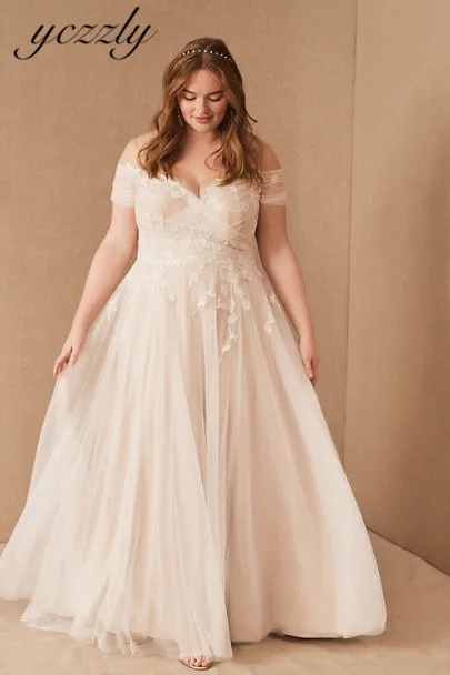 

2022 Plus Size Wedding Dress Simple Illusion Neckline A-line Off-shoulder Appliques Beach Big Women Wedding Gowns W315