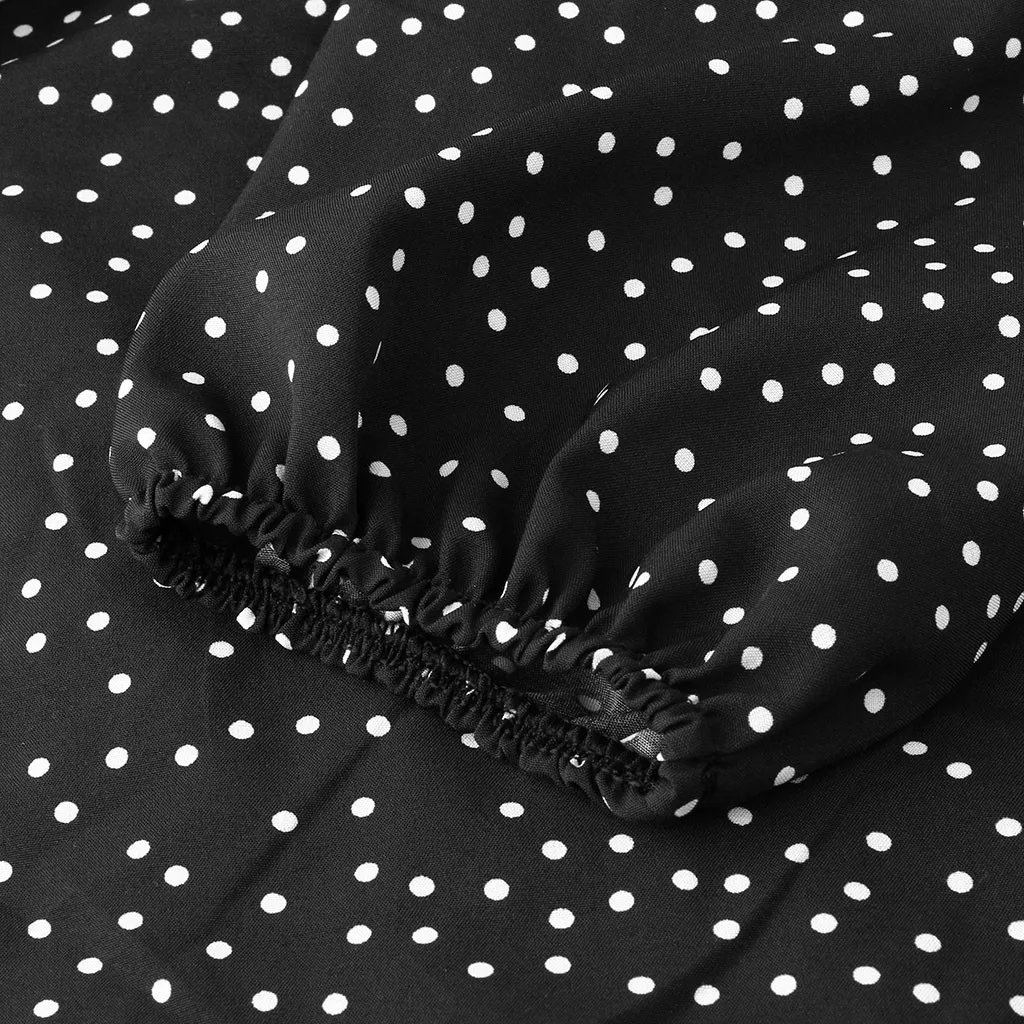 

Fashion European and beautiful V-neck high waist sexy lantern long-sleeved polka dot print ruffled chiffon mini dress