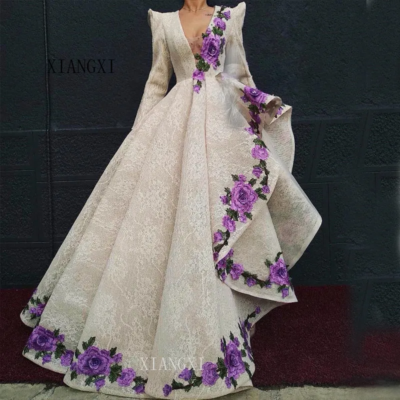 Очаровательные вечерние платья Длинные 3D Цветочные Аппликации рукава