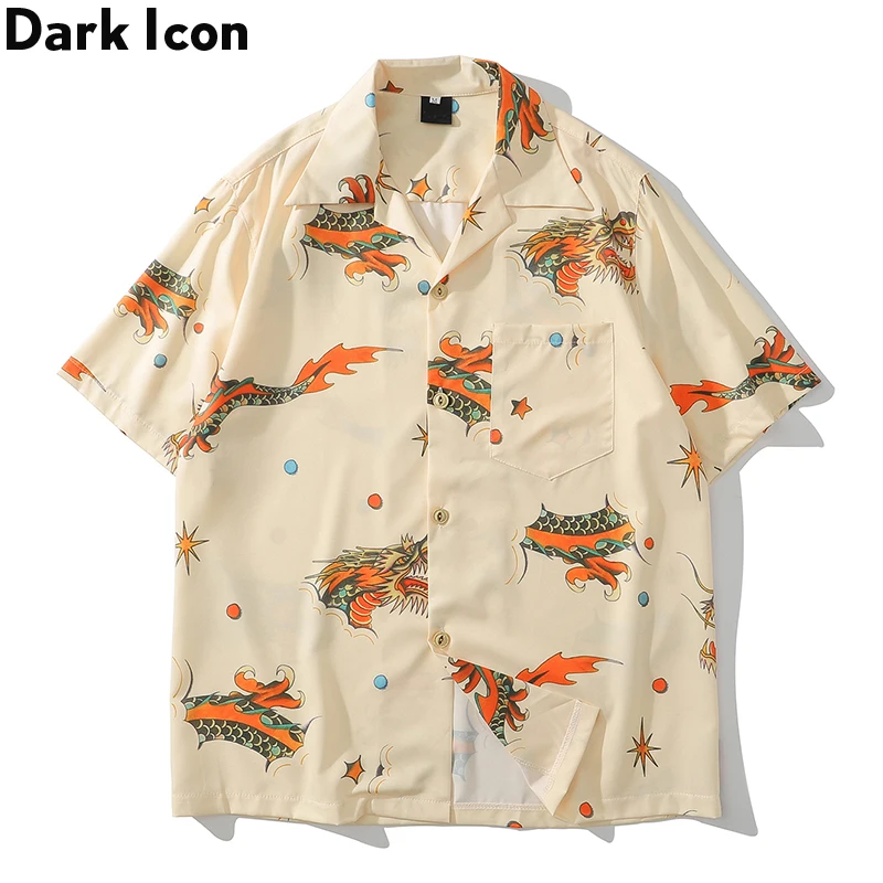 

Dark Icon Dragon Print Hawaiian Shirt Men Summer Street Men's Shirts Vintage Cube Shirts for Man